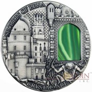 Niue Island SECRETS of PENA PALACE series CRYSTAL ART $2 silver coin Green Crystal 2014 High Relief Antique finish 2 oz